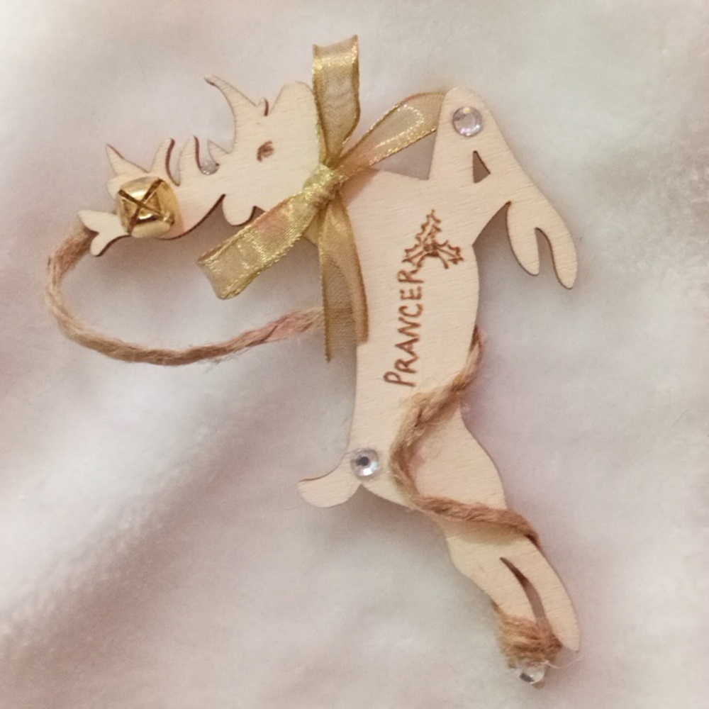 Wooden Reindeer Prancer Ornament with Gold Accents